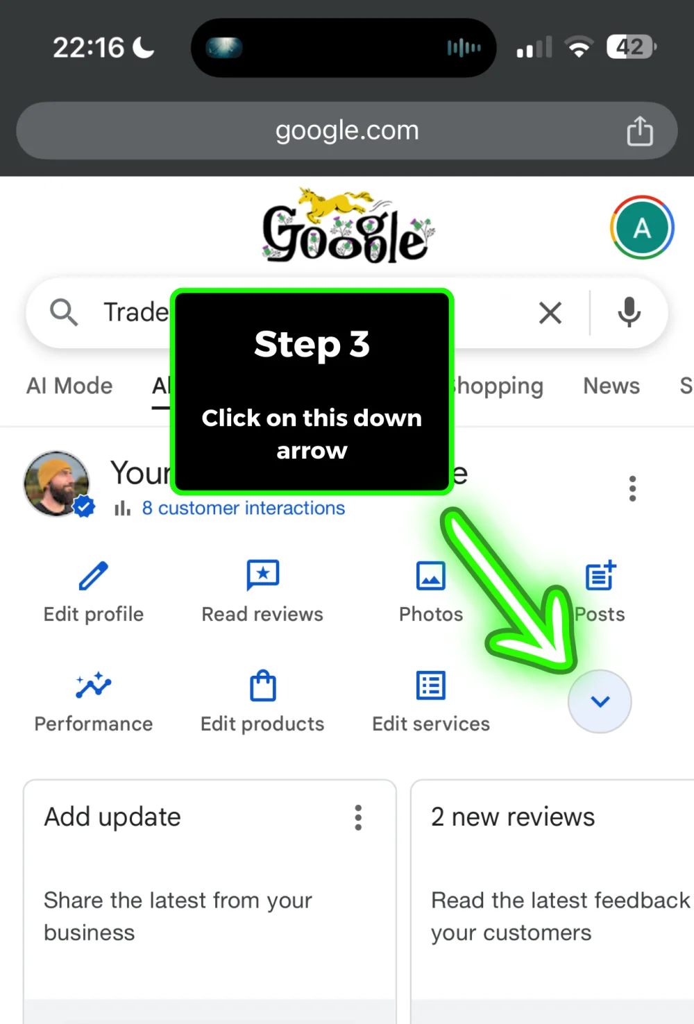 Step 3: Click down arrow